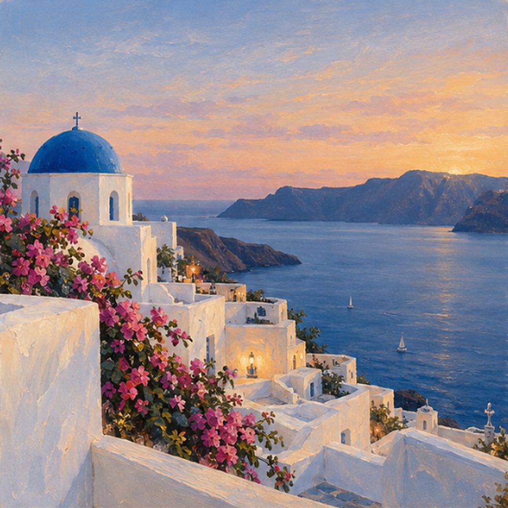 Painting for The Blue Hour, Santorini, Greece