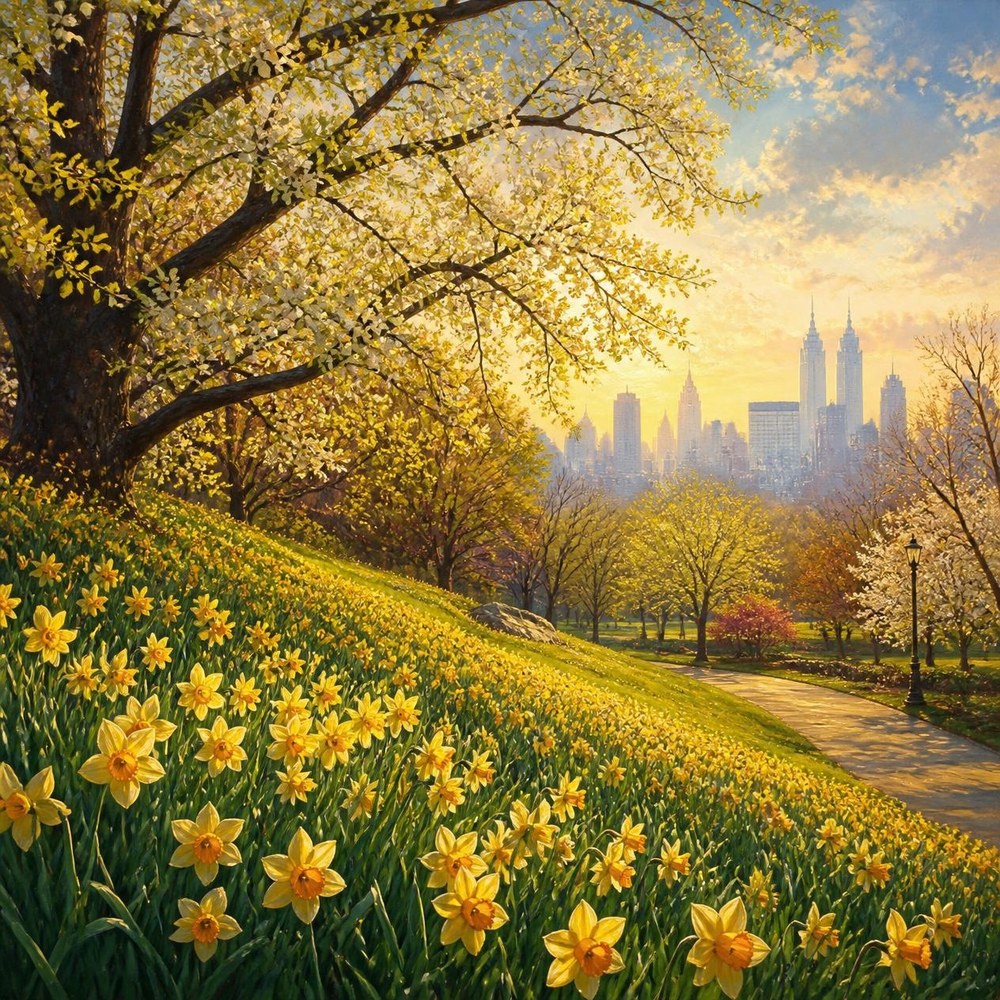 The painting for Where She Bloomed, Central Park, New York