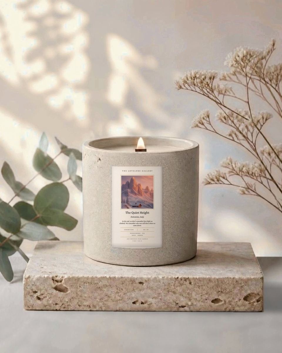 The Quiet Height candle in its handcrafted concrete vessel