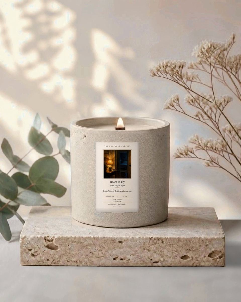 Room to Fly candle in its handcrafted concrete vessel
